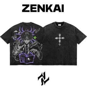 Chrollo Lucilfer Hunter x Hunter Graphic Tee Double Sided Print Oversized Acid-Washed Heavyweight Cotton T-Shirt – Unisex Anime Manga Tee, Perfect Gift for Anime Fans and Lovers Menswear Tops