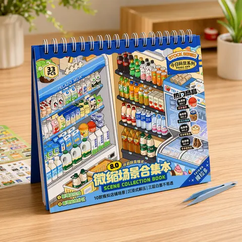 Telado 8.0 Basic Mini Sticker Book Craft Kit - Unisex Sticker Packs, 10 Unique Scenes, 33 Pieces Set with Tweezers, 3D Reusable Decals, for Relaxing Creation, Scrapbooking, DIY Holiday Gift,sticker shopping