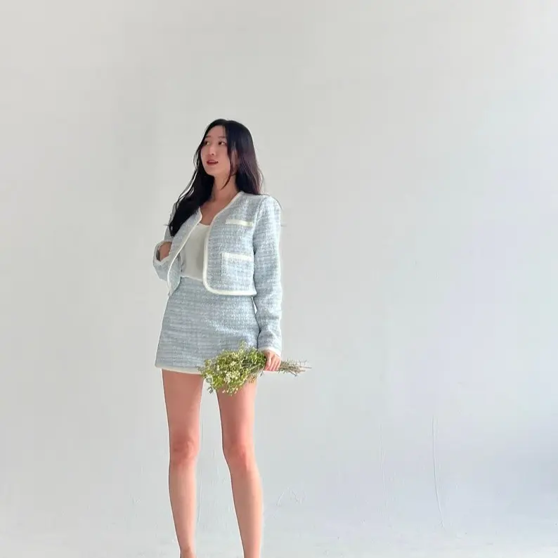 Bibi Tweed Jacket + Skirt Set | Korean Style Tweed Set