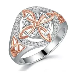 Rose Gold Plated Witches Knot Ring,  Original Celtic Knot , Cubic Zirconia Decorated Witch’s Knot Ring,Witch  Pagan  for Devotion and Protection Valentine’s Day gift dark aesthetic jewelry magnetic therapy first Stainless Charm Women's Daily Bible Verse