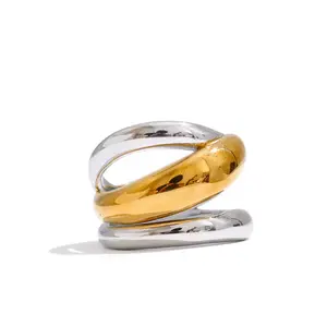 Two-Tone Triple Band Wrap Ring – Gold & Silver Plated Statement Ring