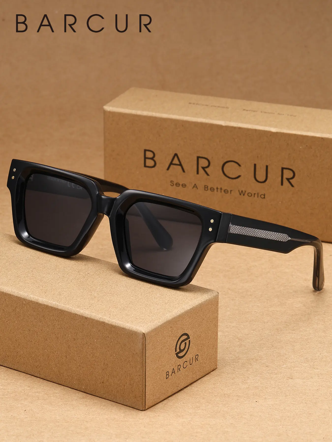 BARCUR Fashion Men's Sunglasses PC Material Square Frame Tac Lenses UV Protection Outdoor Cycling Boating Gift Suitable All Seasons