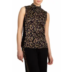 Sparkling Leopard Mock Neck Tank Black Gold