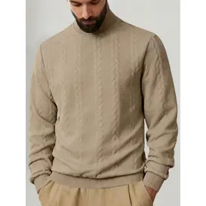 Men’s solid-color knitted jacquard turtleneck sweater—casual, comfortable, regular slim fit, long sleeves; ideal for layering, suitable for autumn and winter, and perfect for everyday men’s wear.