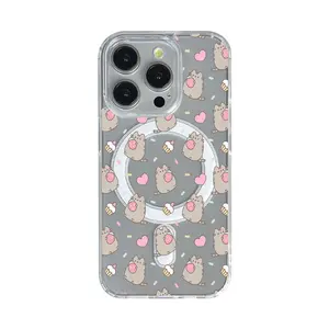 Magsafe Pusheens Phone Case That Features Ice Cream, Clear magnetic, shockproof Compatible with for Samsung and iphone Models 17,16, 15, 14, 13, 12, 11 Pro Max, Halloween Christmas gift Made of Transparent TPU Soft Shell Smartphone