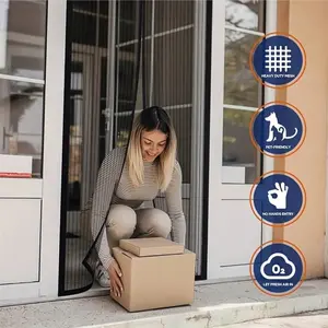 Essential Home Magnetic Screen Door with Seamless Netting, Retractable Pet-Friendly Insect Barrier, Durable Polyester Fiber, No Power Needed, Screen Door Mesh