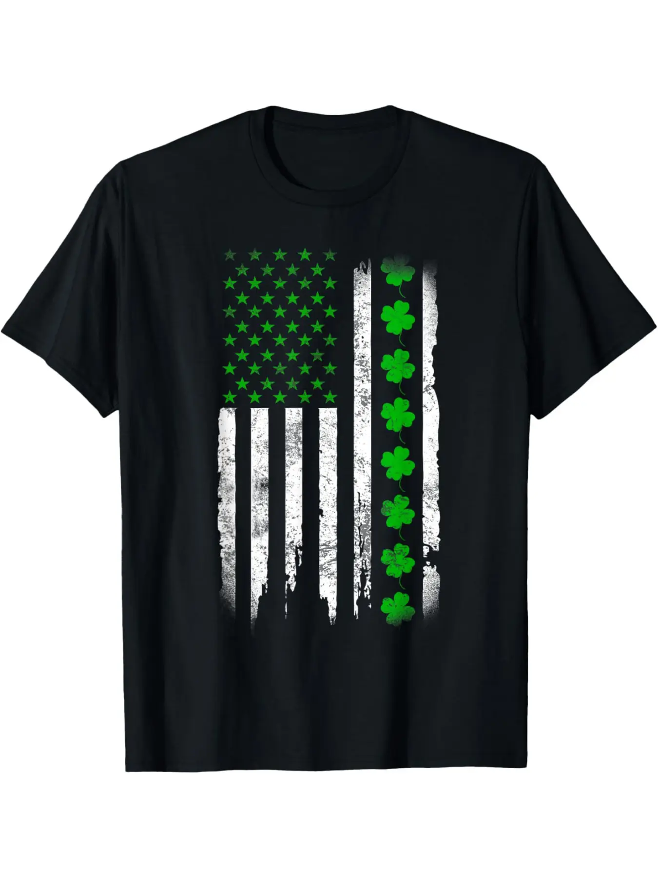 Men'S Patriotic Shamrock American Flag T-Shirt |   Soft, Casual Round Neck, Short Sleeve, Machine Washable, Ideal for St. Patrick'S Day and Casual Attire