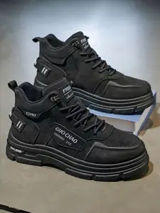 Men's Breathable High-Top Work Shoes, Trendy Versatile Thick Sole Non-Slip Casual Short Boots, Safety Footwear for Men Walking Shoes