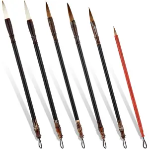 6 Pcs Chinese Calligraphy Brush, 3 Sizes Chinese Calligraphy Brush Set, Painting Brushes, Black, White, Red, Traditional Art Sumi Brushes (Large, Medium, Small Size)