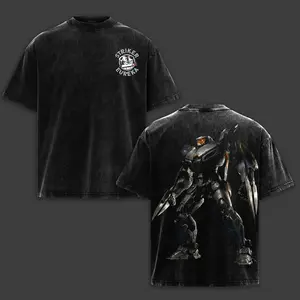 Striker Eureka Pacific Rim Double Printed Oversize Lightweight Acid Washed Tee TV Show Graphic Top Cotton Gift T-Shirt For Comic Lover, Gift T-Shirt For Movie Lover