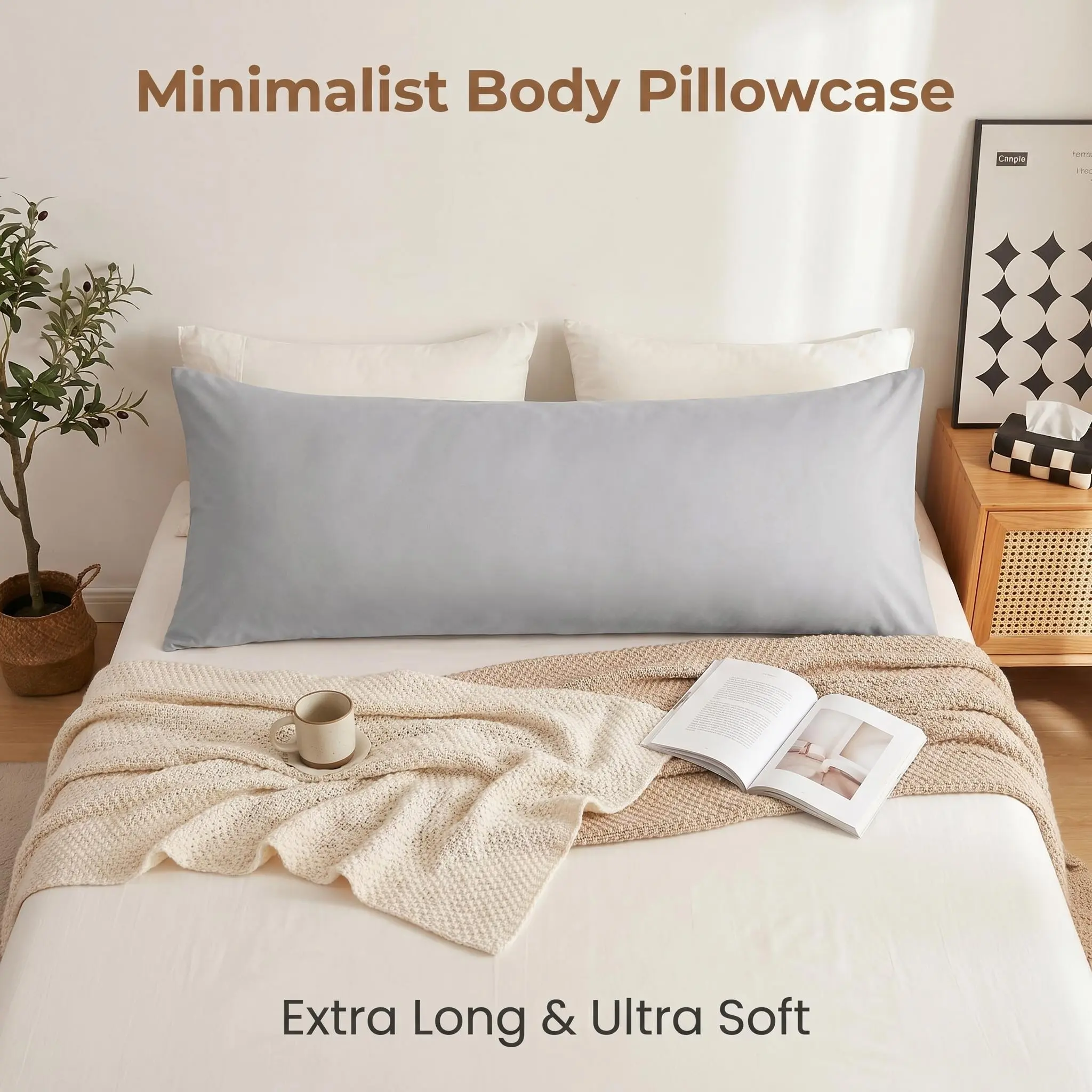 Bedsum Ultra-Soft Cotton Body Pillowcase, Breathable Envelope Closure Pillow Cover, Long Body Pillow Case for Adults, Comfortable & Skin-Friendly