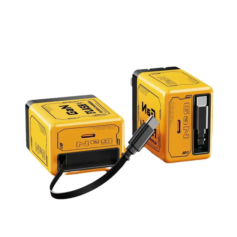 GaN Charger Compatible with 120W Fast Charger with Retractable Type-C and ligting Cable,Portable Adapter for iPhone 16, iPad, MacBook, Multi-Device Fast Charging, Folding Charing Cellphone Electronic Smartphone Green Orange