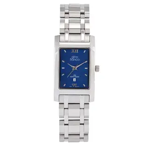 Gino Franco Mens Rectangular 35x25mm Stainless Steel Bracelet Watch - Blue Dial