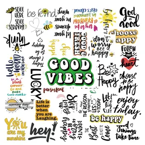 50pcs Motivational Quote Stickers Pack, Colorful Handwritten Positive Words Vinyl Decals for Laptop, Water Bottle, Journals and Scrapbooking