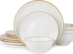 ONE of ONE Jupiter Dinnerware Set, Plates and Bowls Dish Sets for 4 (12 Pieces), Microwave and Dishwasher Safe Stoneware Speckled Tableware, Chip and Scratch Resistant, Whit