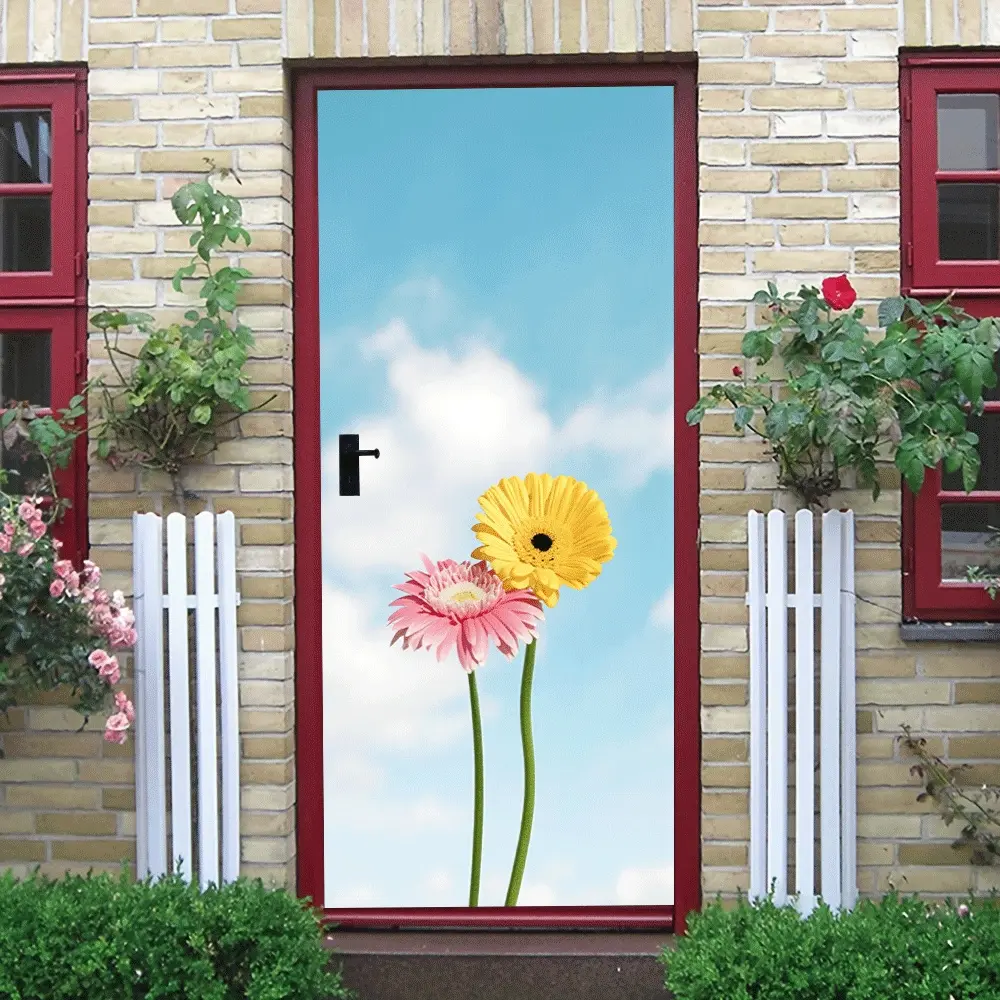 2pcs Sunflower and Pink Daisy Wall Stickers Removable Self Adhesive Waterproof Decorative Stickers for Living Room Bedroom Kids Room Home Background Wall Decoration DIY Art Decals