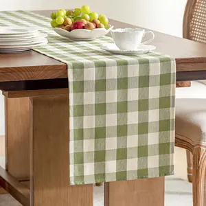 Spring Gingham Table Runner, Cotton Linen Style Picnic Checkered Table Runners Farmhouse Buffalo Plaid Baby Shower Birthday Party Decoration Home Dining Kitchec Decor, Green 13x72