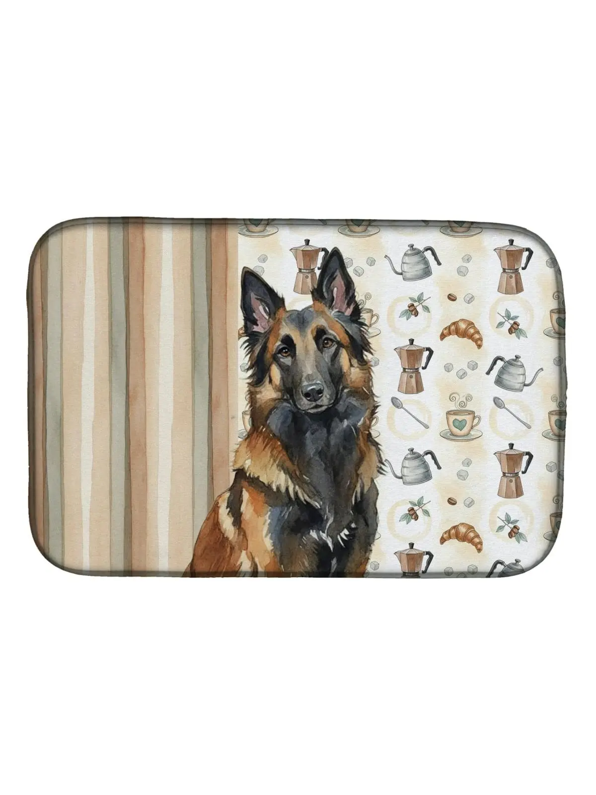 Carolines Treasures WDK7311DDM Stylish Printed Washable Belgian Tervuren Coffee Bar Dish Drying Mat, 21x14 in, Food-Themed Placemats & Coasters for Housewarming Kitchenware