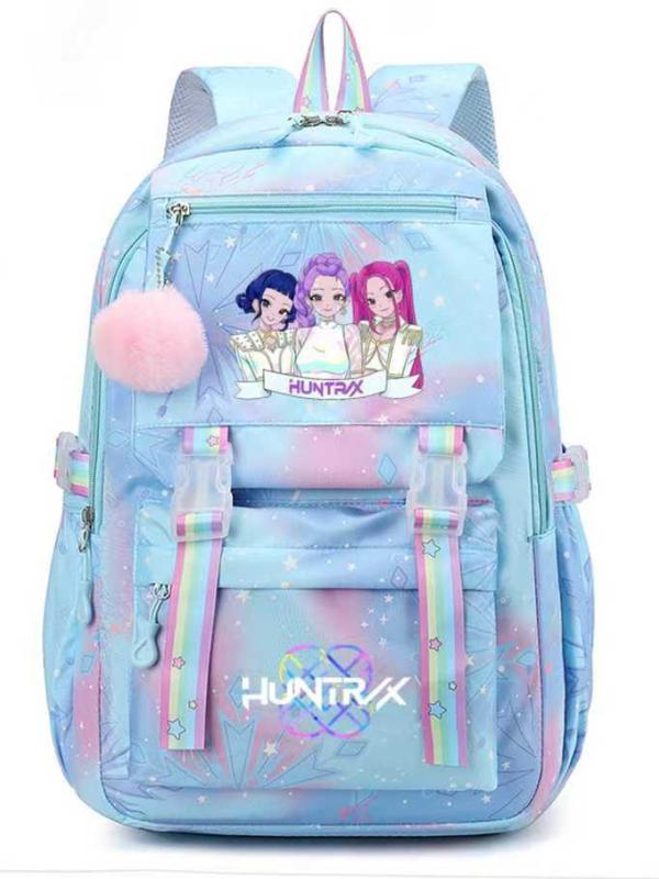 Cute Kpop Hunter Girl Group Cartoon Backpack, Trendy Backpack, Adorable Jk Plaid Sweet Student Bag, Anime Style with Fur Ball, All Seasons, Cute Versatile Backpack Cute Kpop Hunter Girl Group Cartoon Backpack, Trendy Backpack, Adorable Jk Plaid Sweet Student Bag, Anime Style with Fur Ball, All Seasons, Cute Versatile Backpack