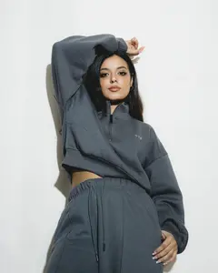 Women's Relaxed Fit Quarter-Zip Sweatshirt Soft Cotton Polyester Blend Casual Daily Wear Pullover with High Collar and Ribbed Cuffs