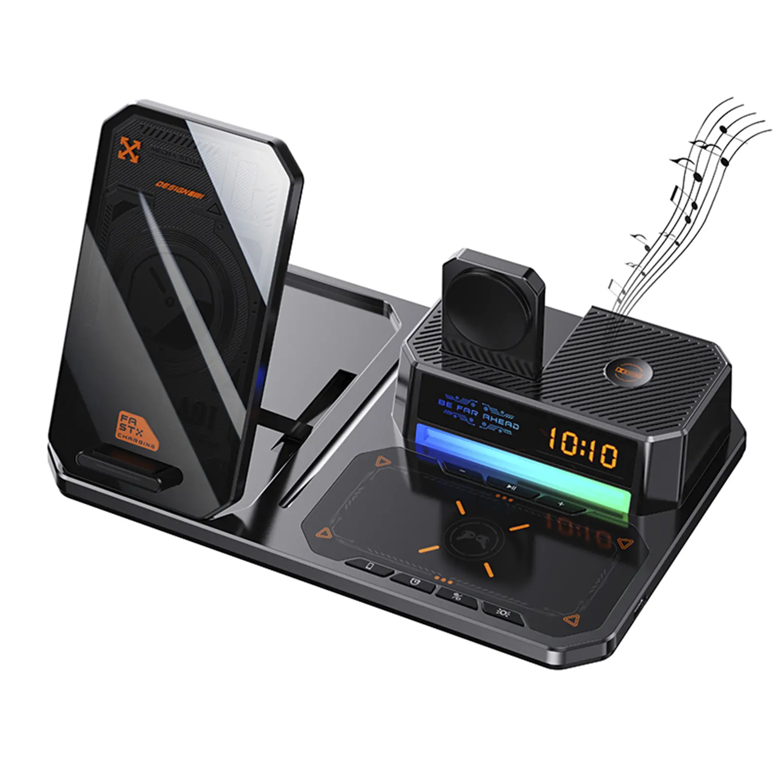 6 In 1 Charging Hub, Magnetic Wireless Charger with Bluetooth Speakers & Night Light for Phone iWatch AirPods - Charge+Play Music