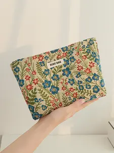 Vintage Floral Pattern Makeup Bag, Portable Cosmetic Storage Bag, Zipper Makeup Organizer Pouch, Versatile Storage Bag for Travel, Office, School, Zipper Purse
