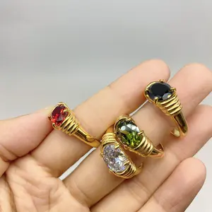 Vintage Gemstone Rings for Women Light Luxury Spiral Titanium Steel 18K Gold Plated Band Ins Style Fashion Rings