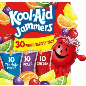 Kool-Aid Jammers Drink, 30 Pouches, for School Lunches and On-the-Go Hydration, Artificially Flavored Tropical Punch, Grape and Cherry Flavors, 6 fl oz
