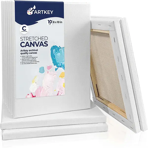 Artkey Canvases for Painting 8 x 10 Inch 10 - Pack, 5/8" Profile Stretched Canvas - 10 oz Primed, 100% Cotton White Blank Canvas - Art Paint Canvases for Acrylic Oil Paint