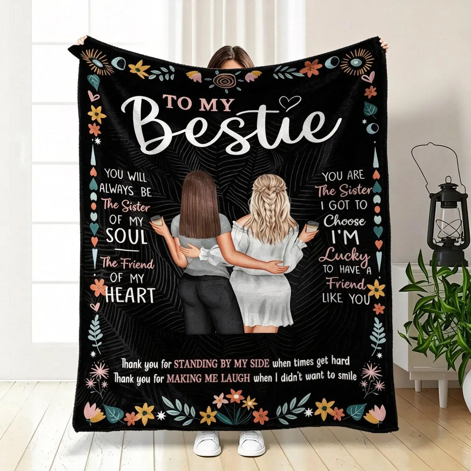 Flannel High Definition Printed Blanket Sister Gift BFF Gift Best Friend Gift Suitable for Sofa Bed Travel Comfortable Office Warm Nap Small Cover Cozy Soft Throw Blanket for Home and Back to School