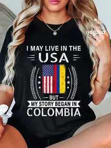 100% Cotton Unisex American Colombian Flag Shirt - My Story Began In Colombia T-Shirt