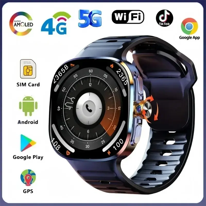 New Original M 99 4G Android Smartwatch Amoled Screen 2.4 inch GPS NFC Wifi  With 190° Rotary Camera Camera Video Calling Playstore Network SIM Card Smart Watch For Men