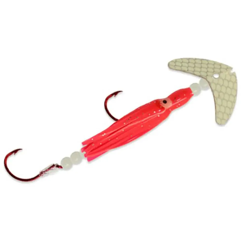 Sockeye Fishing Trolling Spinner Rig - Cha Cha Lure with 1.5" Squid Mimic, 1.5-Inch Realistic Design, Smile Blade, UV Beads, 2 Hooks, 48-Inch 20 lb Leader, Multiple Color Options
