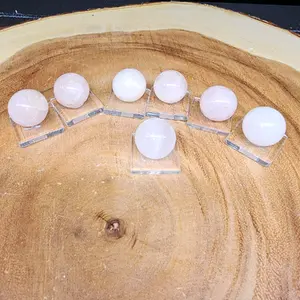 Rose Quartz Sphere 7 on Glass Stands 20mm - Set of 7 Round Beads in Clear Plastic, Perfect for Display