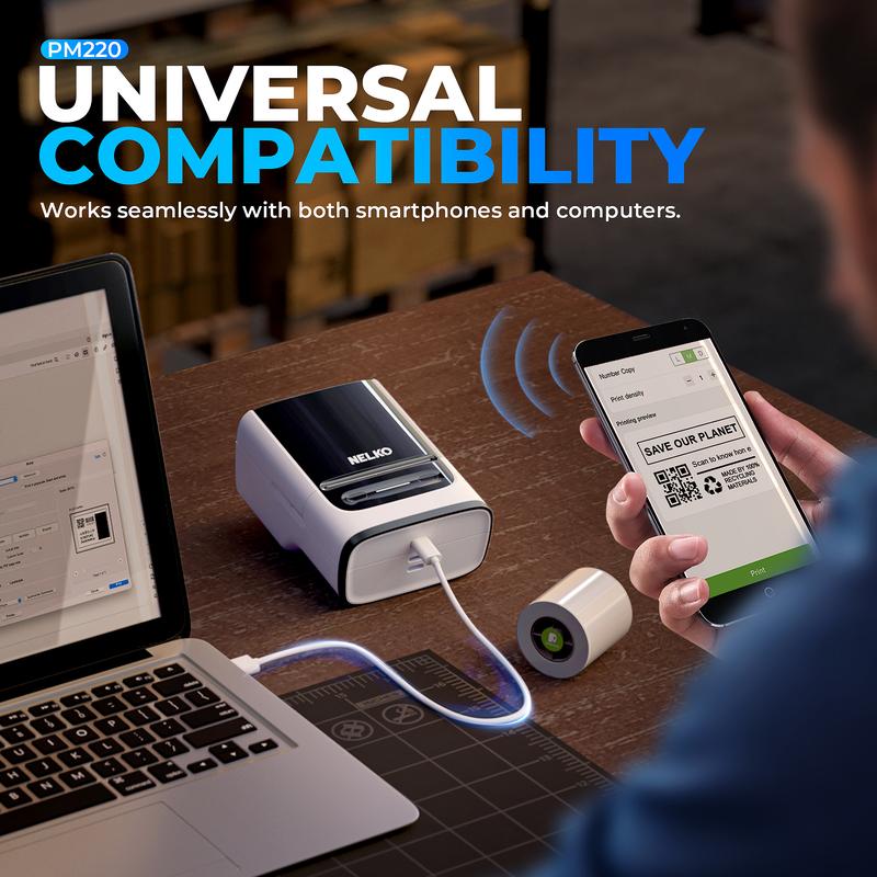 PM220 Label Printer, Bluethooth Label Printer, Portable Thermal Printer for Small Business, Logo, Clothing, Mailing, Sticker Printer for Phones & PC
