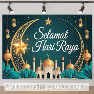 2D Flat Party Banner with 'selamat Hari Raya' Design, Polyester Material for Celebrations, Perfect for Home Decor and Events