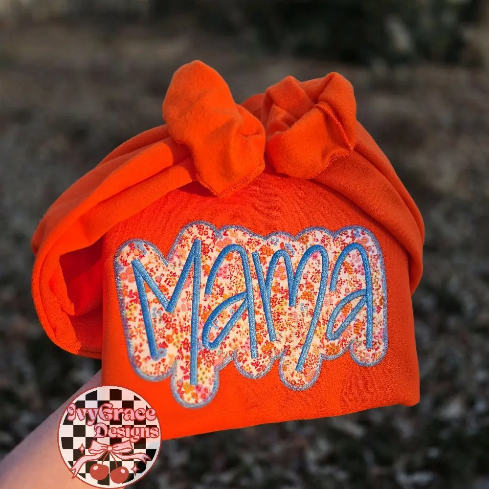 orange MAMA applique embroidery crewneck