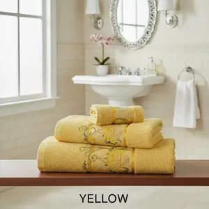 Golden 3-Piece Luxury Towel Set – Soft Embroidered Bathroom Towels