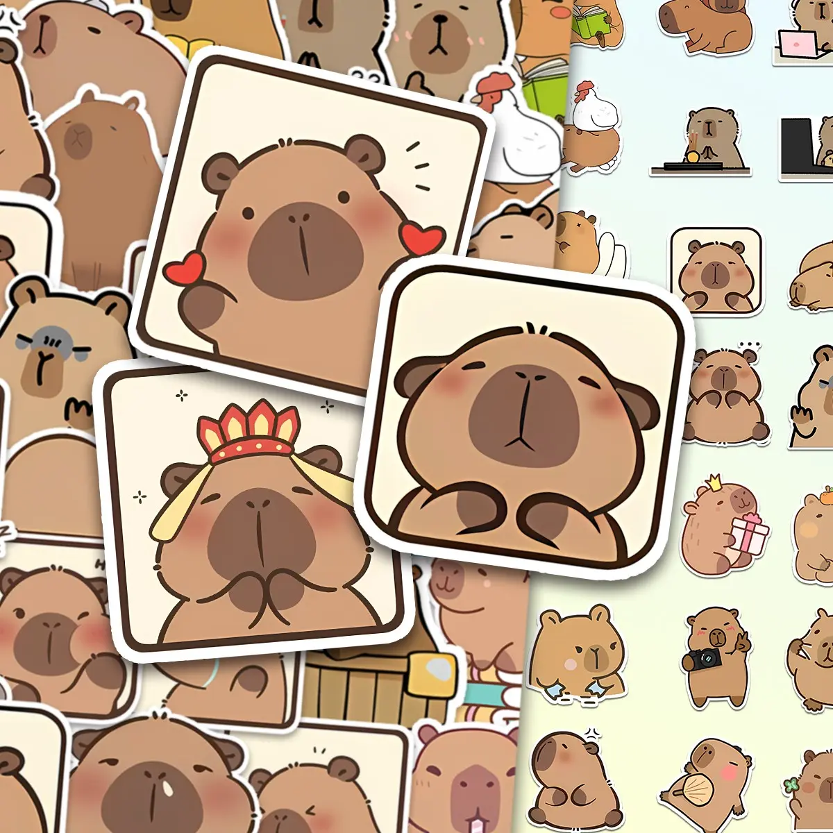 50Pcs Capybara Stickers Pack, Waterproof Kawaii Cartoon Capybara & Cute Animal Vinyl Decals for Laptop, Water Bottle, Journal & Scrapbook, Capybara Lover Gift, Sticker Packs