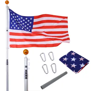 Hardware 25FT Telescopic Flag Pole Kit, Sectional Flag Pole Kit, Extra Thick Heavy Duty Aluminum Flagpole, Outdoor Inground Flag Poles with Topper Balls for Yard, Residential or Commercial
