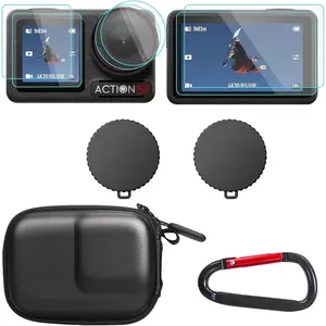 OSMO Action 5 Pro Accessories, PU Portable Mini Carrying Bag Case, Lens Screen Protectors (6 Pack) Comatible with DJI Osmo Action 5 Pro, Rubber Lens Cap Cover for DJI Action Camera