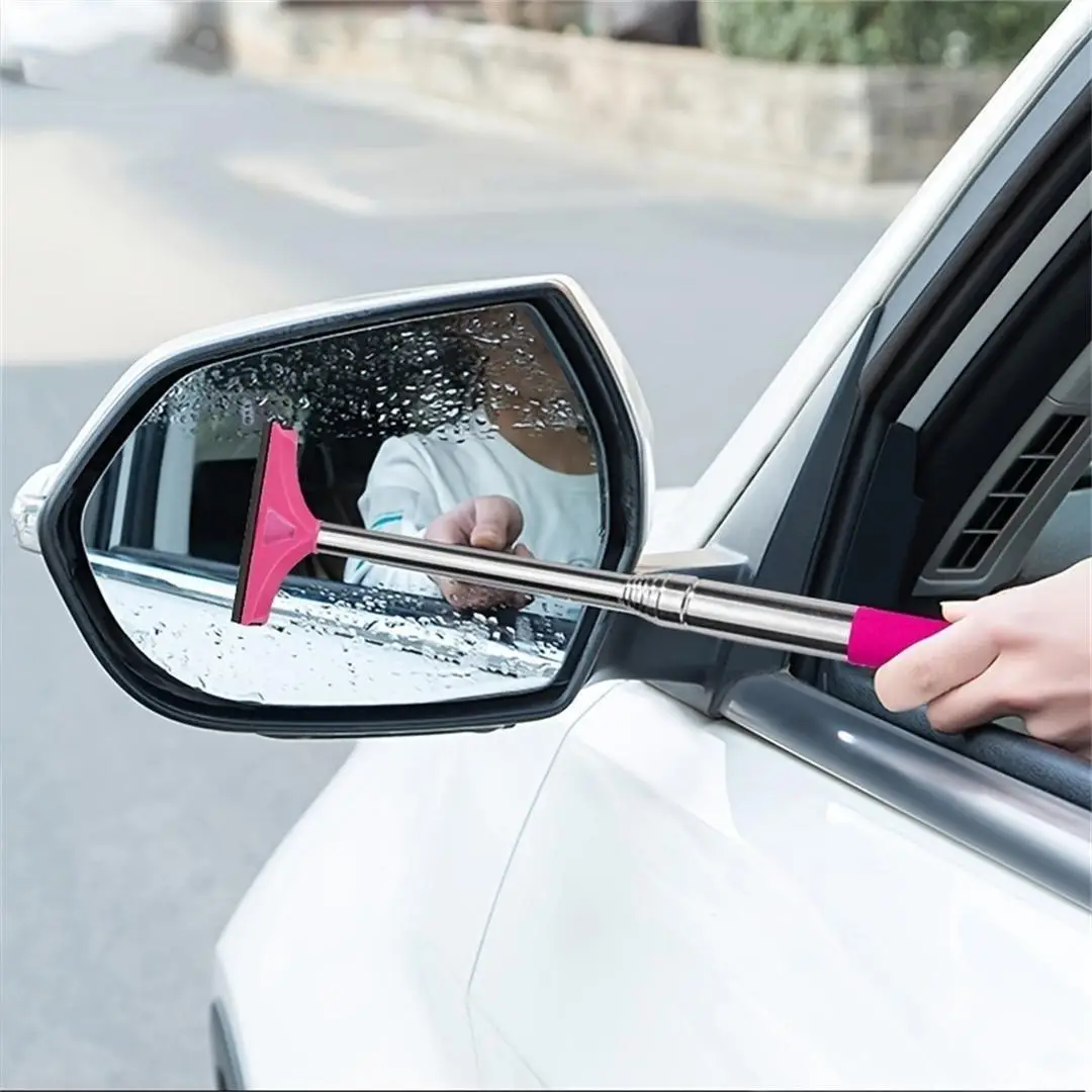 Portable Long Handle Car Rearview Mirror Wiper, Retractable Auto Mirror Squeegee Cleaner, Mirror Glass Mist Cleaner, Professional Car Cleaning Tool, C