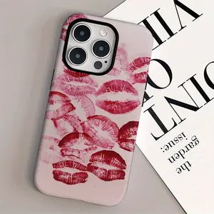 Red Kiss pattern Y2K style, durable and shockproof two-in-one phone case, suitable for iPhone 17, 16, 15, 14, 13, 12, 11, X, Samsung and other series models. Can be given as a holiday gift to friends or family.