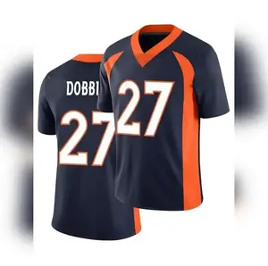 Men's Football Jersey 27 Blue Orange Color Block with 27 Number Design Breathable Moisture Wicking Fabric Loose Fit V Neck All Season Training Game Day Shirt for Outdoor Sports Casual Wear