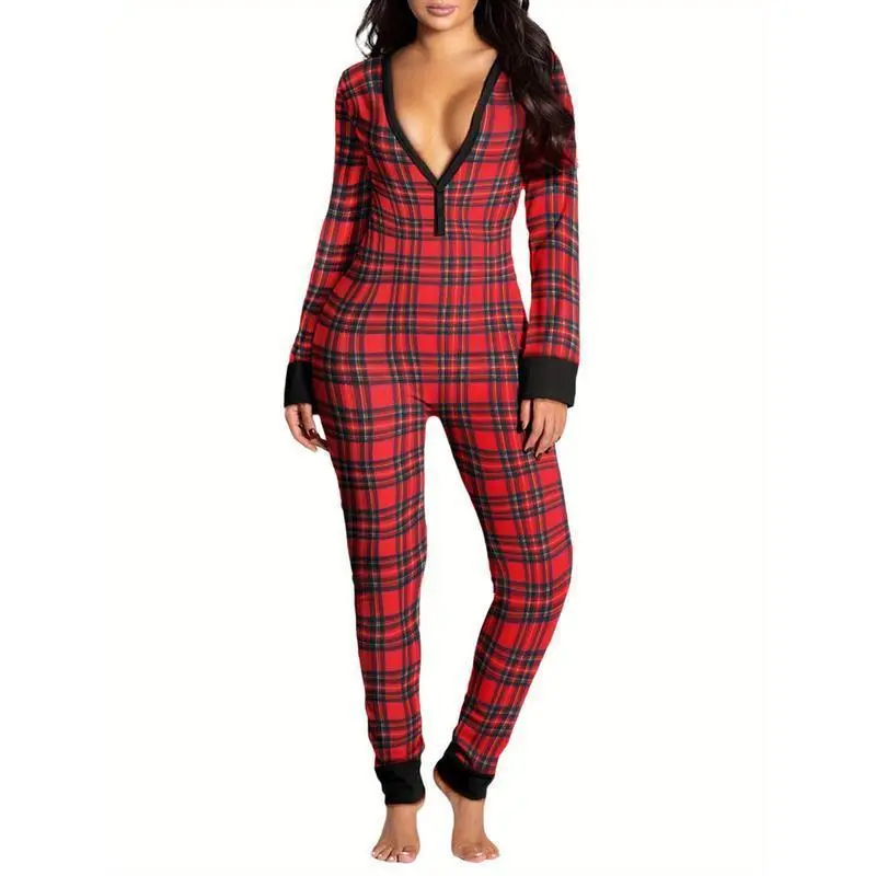 Women'S Sleeping Romper, Christmas Pajamas, Long Sleeve V-Neck Printed Loose Detachable Crotch Elastic Black Cotton Loungewear Women'S Sleeping Romper, Christmas Pajamas, Long Sleeve V-Neck Printed Loose Detachable Crotch Elastic Black Cotton Loungewear