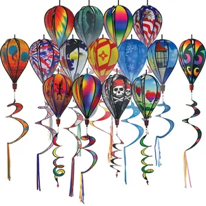In the Breeze 6-Panel Colorful Printed Fabric Hot Air Balloon Wind Spinner with Tail Outdoor Hanging Decoration for Yards and Gardens