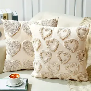 2 Pack 18x18 Inch Heart Design Throw Pillow Covers, Decorative Fabric Cases for Sofa Living Room, Ideal Valentines & Holiday Decor