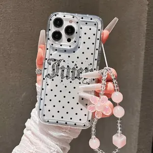 Polka Dot Design Flower Strap Transparent Tpu Phone Case, Shockproof Cover Compatible with iPhone Models, Perfect Gift