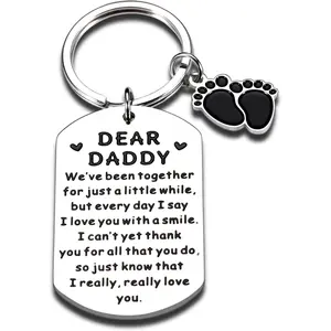 Baby Announce Pregnancy Footprint Charm - First Father's Day New Dad Gifts for Soon To Be Dads 1st Time Fathers Husband