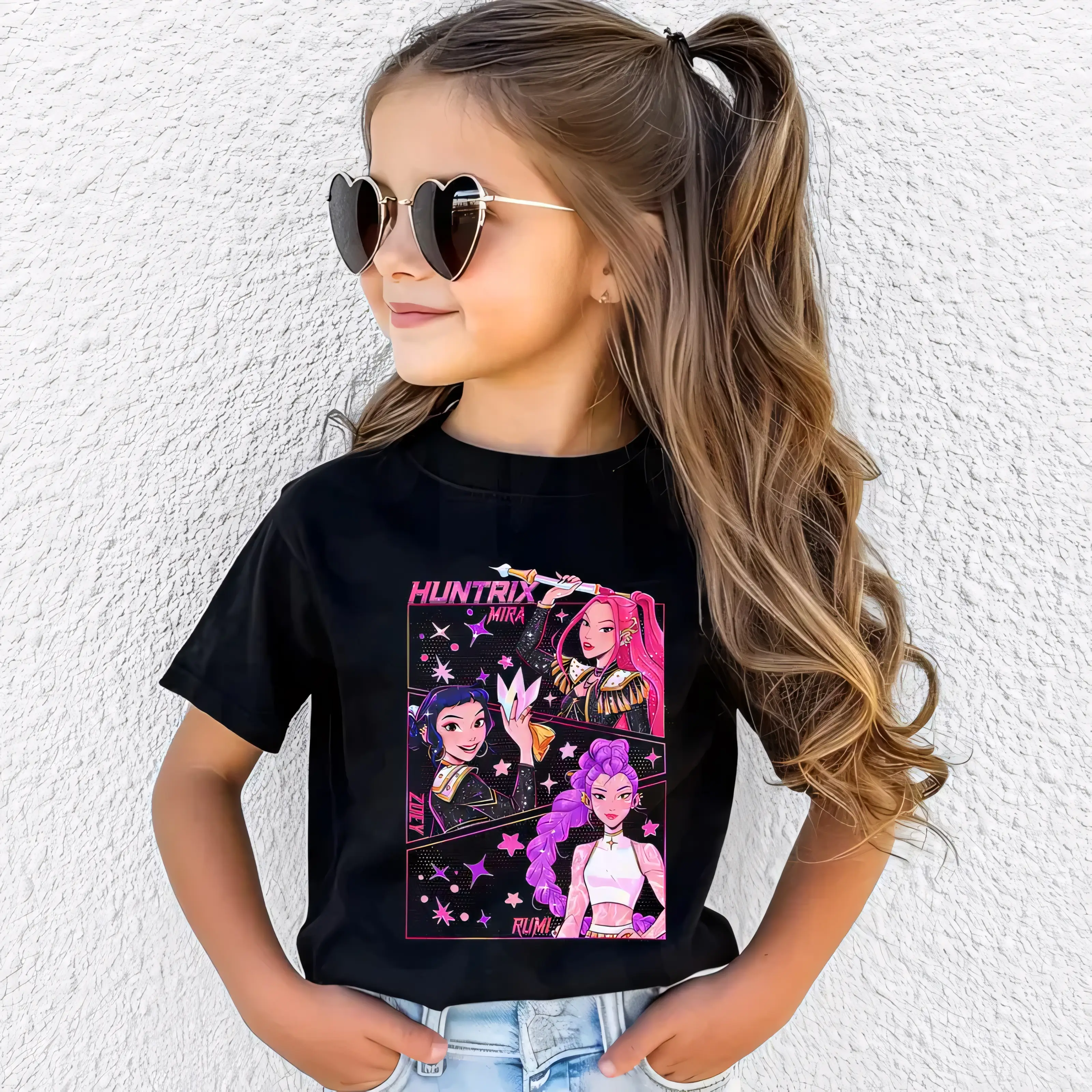 Kpop Demon Hunters Tiger Shirt，Demon Hunter Tiger Funny Movie Tee, Kid Back To School Cute Cartoon Graphic Print, Cotton, Regular Fit, Summer Casual W